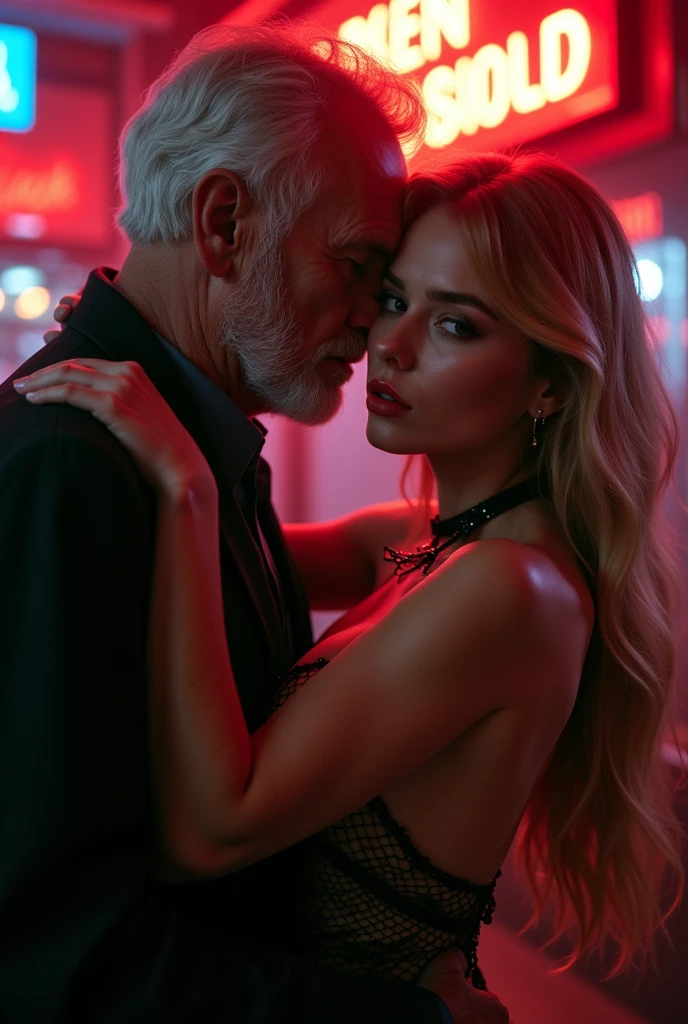daughter and old father russian teenager, neon micro bikini red lipstick big pump lips perfect slander body , long legs , old father
