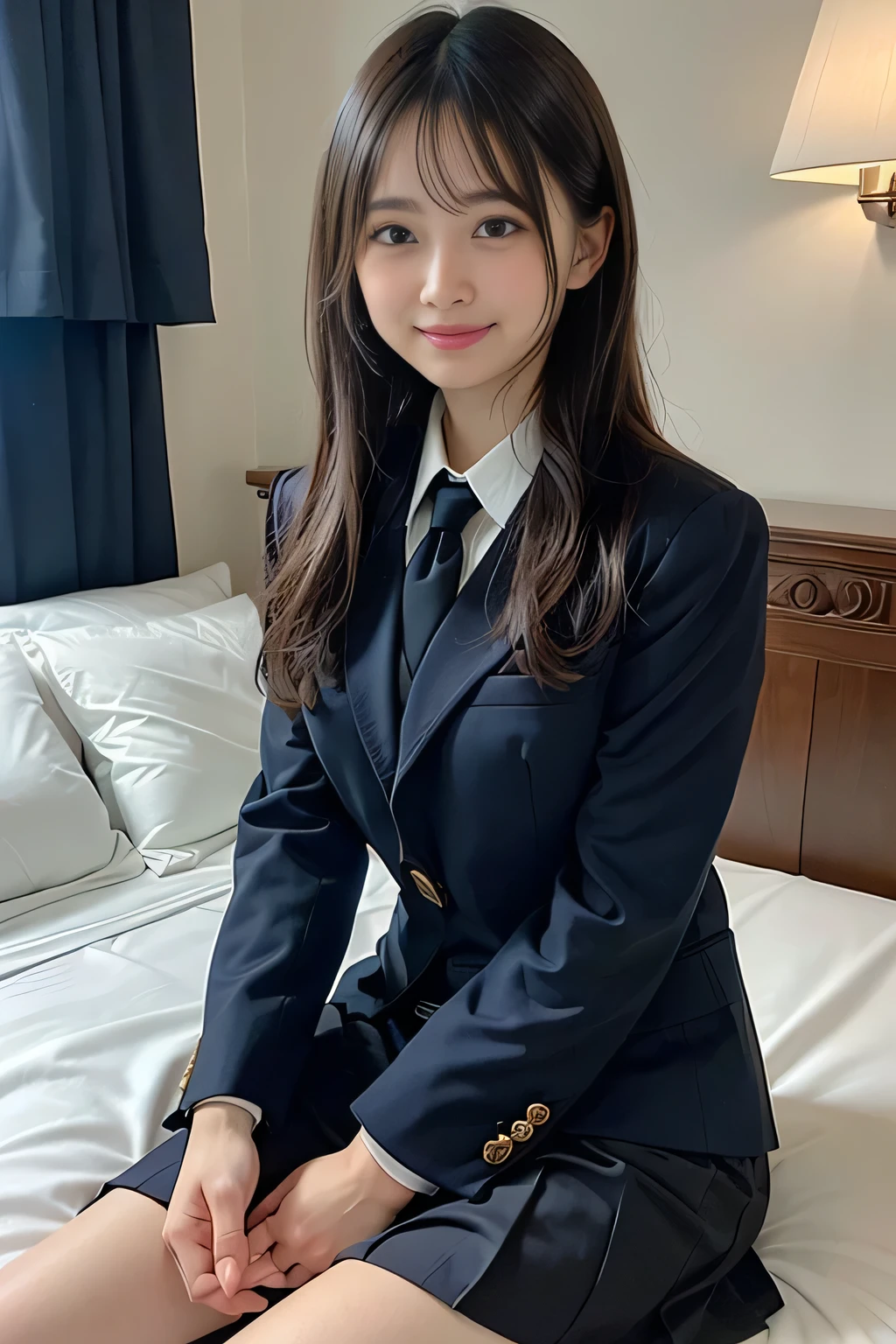 ((((jumpping)Look away and peek masterpiece, ((Luminous Eyes)), top-quality, detailed Underwear pattern, ultra-detailliert, (extremely delicate and beautiful work), ((masuter piece)), (Best Quality),(Having :1.3) ,, (Spread legs) ,(((Wearing school uniform and cute coat ))),short wavy hair,lying down on the bed 、spreads her legs,focus on her thighs, Front of view,in girlish cute interior room,many cute goods on the bed,((( Being held down by hand ))) ,vaginal sex,duffel coat