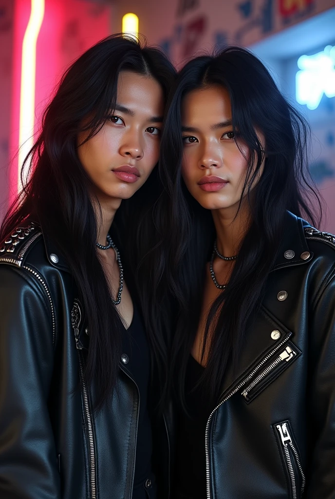 a photo of a asian woman in a black leather jacket, nudemirror, detailed face, best quality <lora:nudemirror:0.9>