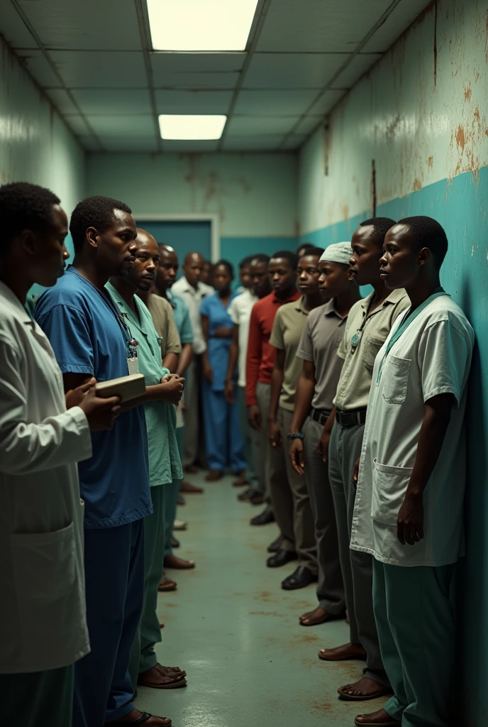 Create images with street dwellers, drug addicts, dirty ones that illustrate the topic IMPLEMENTATION OF STRATEGIES TO ADDRESS HIV IN STREET DWELLERS: A PRACTICAL APPROACH TO IMPROVING PUBLIC HEALTH, with doctors, nurses and street dwellers being screened 