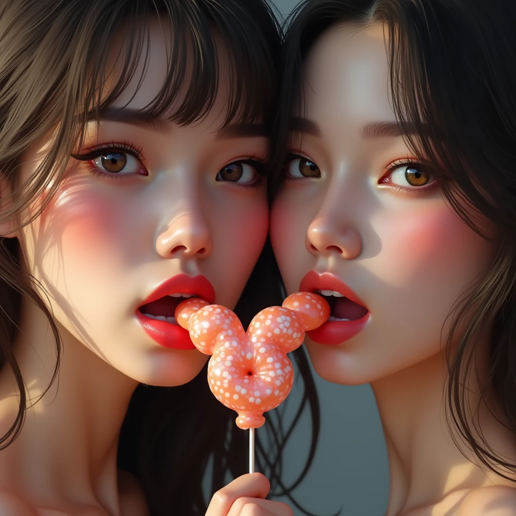 best quality, ultra detailed, beautiful detailed face, coopfellatio, fellatio, licking,1boy,2girls, ice-cream, nude, naked, topless,