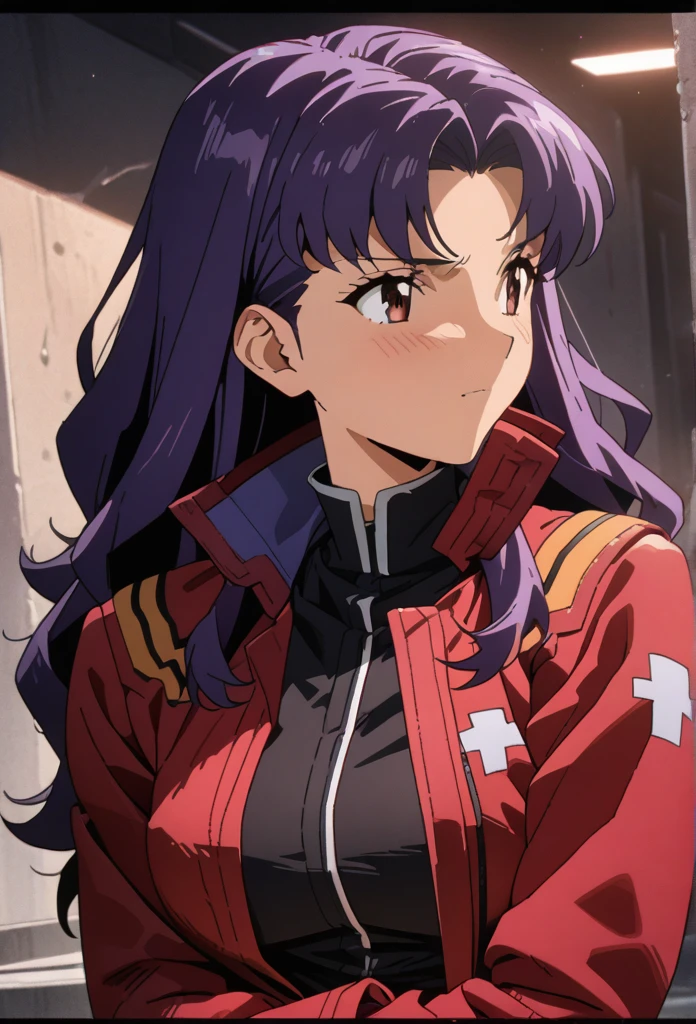 High resolution, masterpiece, Highest quality, High detail, Ultra high definition, Textured skin, Long Hair, 8k,((Katsuragi Misato)),Purple Hair, anime style