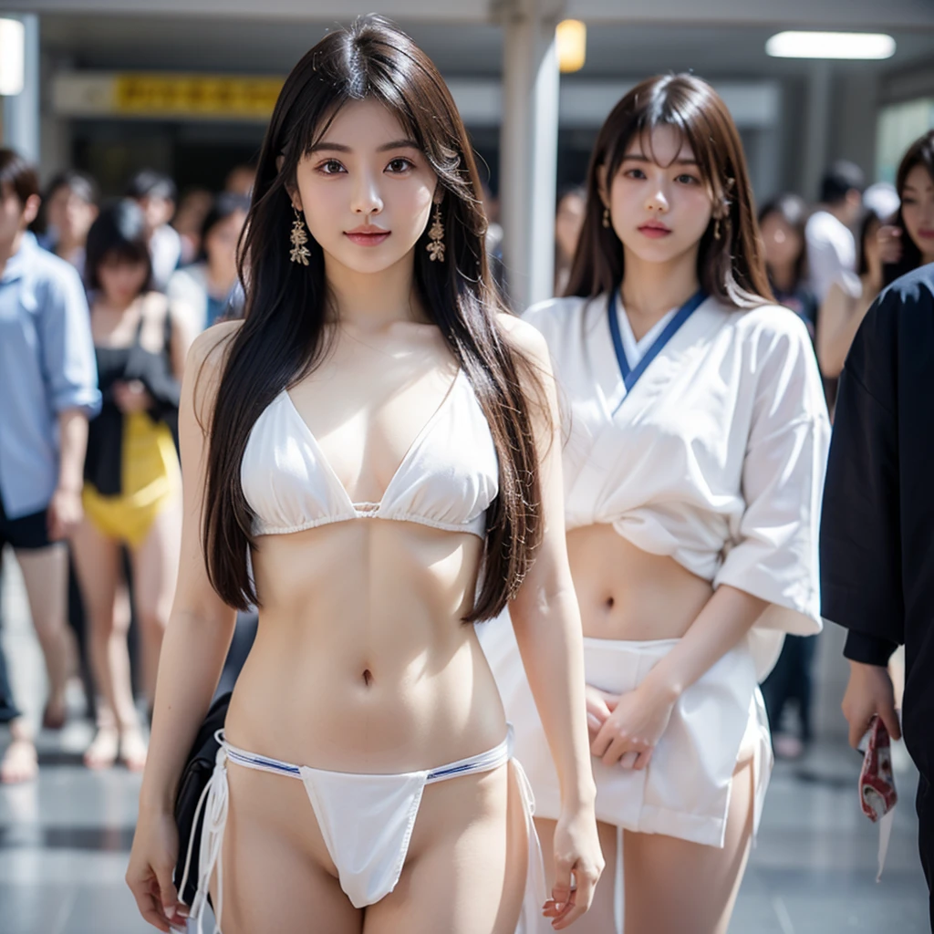 ((full naked1:1)), ultra-detailliert、masterpiece、top-quality、超A high resolution、8K high image quality、Photogenic clarity、Real live-action、A detailed eye、gradients、perfect anatomy body proportions ,hard disk、nffsw , Nikon Z9 80mm Lens 、masutepiece、Model Standing、独奏、Light Purple Summer Long Dress、Raise the dress to the chest、(((light blue pantie:2、Small ribbon)))、Detailed panty patterns、Detailed and clear panty pattern、Bright sunlight and natural light、Spread your legs wide、beauty legs、Stick out your tongue、Textured skin、full-shot:2、Full Body Angle:1.5)、1girl in、独奏、Colossal tits、beutiful breast、beautiful model、Beautiful expression:1.5、Spread your legs wide、panties fully visible、Long body、college aged、18age、Good posture、Light brown curly hair、high-heels、In the street、A lot of people are watching、Hair and skirt fluttering in strong wind、Different hairstyles for different shots, Different hair colors for different shots, Different poses and costumes for each shot, Shooting from different directions, View each shot from a different angle, Expressing different viewing angles