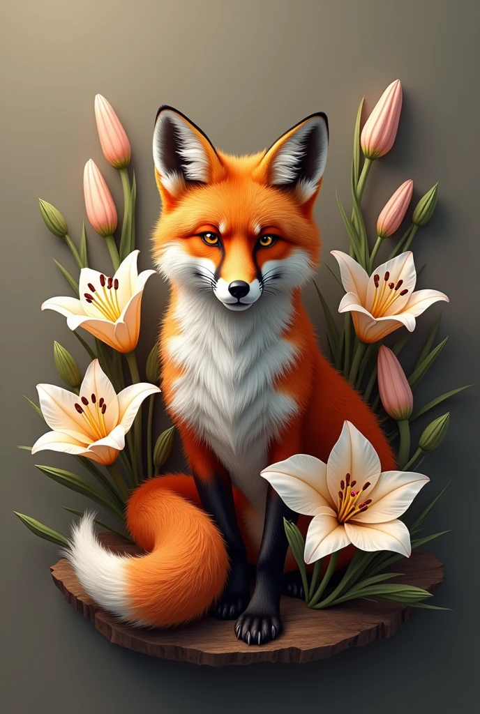 Fox with lilies, logo of a fox with lilies, earthy tones logo - SeaArt AI