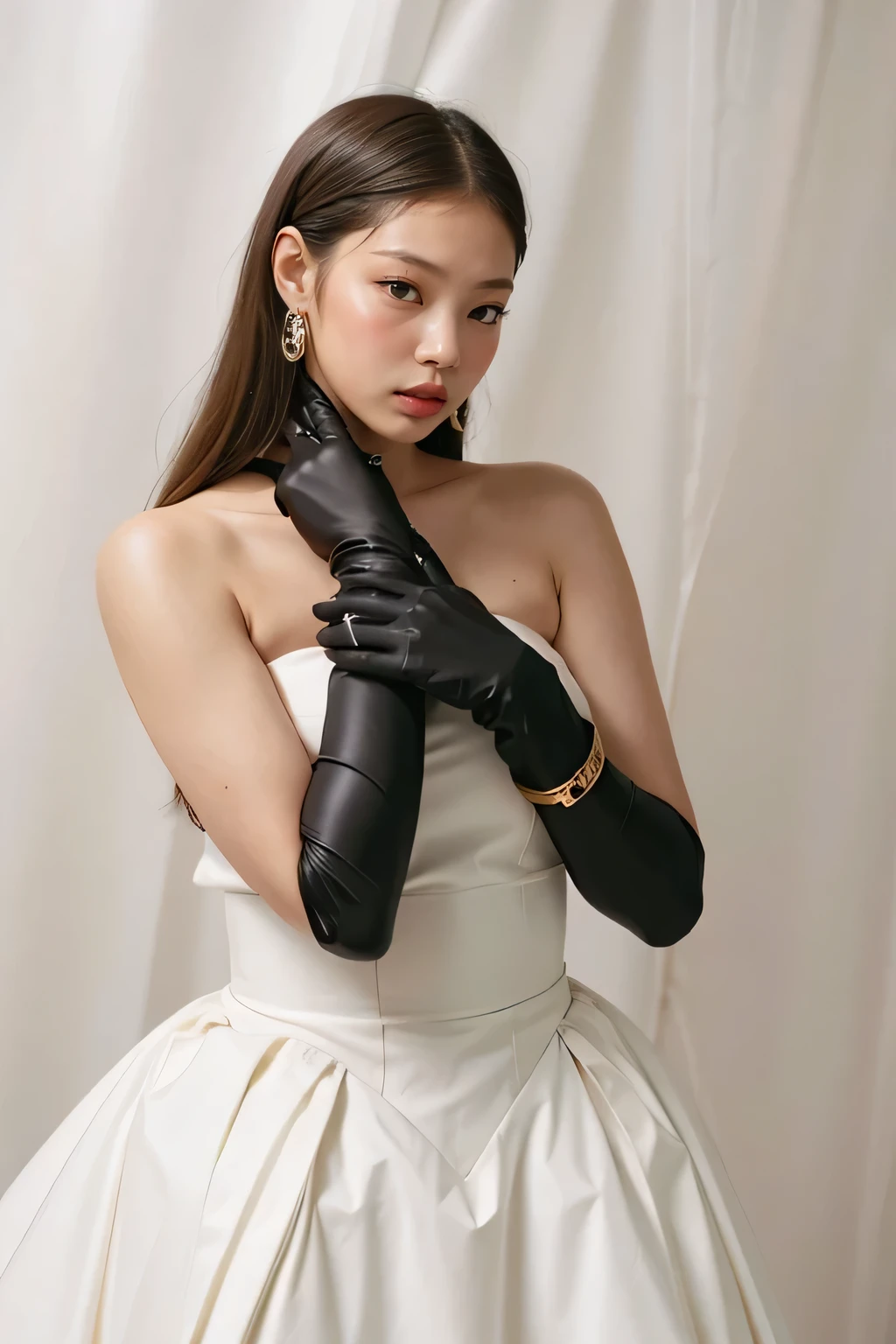 un primer plano de una mujer con un vestido negro y guantes, inspirado por Hedi Xandt, photo of a hand jewellery model, por Hedi Xandt, por Eva Frankfurther, Julia Gorokhova, Cara como Ester Exposito, por Emma Andijewska, Olga Buzova, inspirado por Emma Andijewska