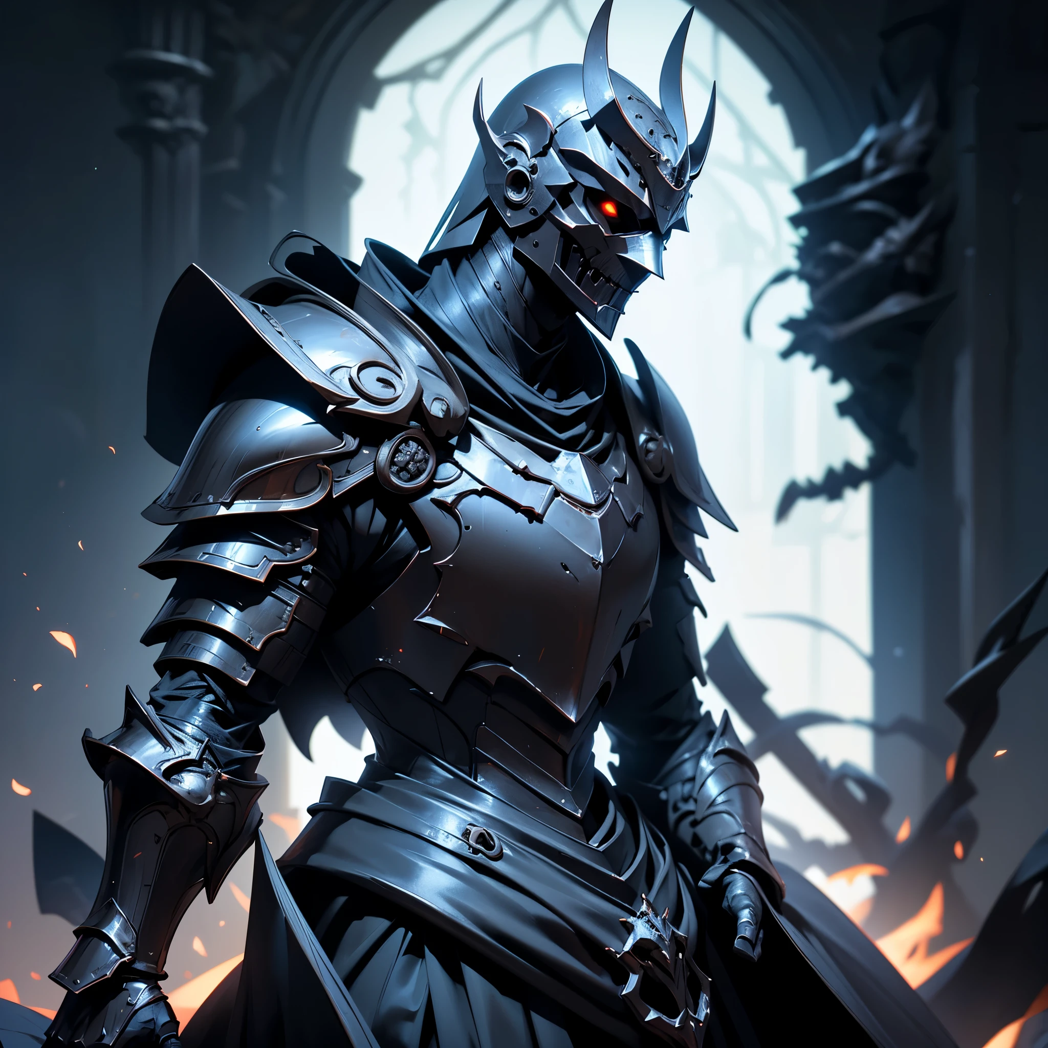 envision a 8k, highres, cinematic, detailed, semi realistic Faceless Black Knight Statue, in dark lighting, against a dark background