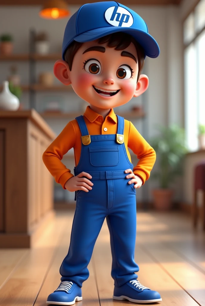a cartoon image of a  construction worker wearing a yellow hard hat, wearing blue plumber's overalls, no glasses, gray polo shirt, professional illustration, cartoon illustration, in cartoon style, engineer, avatar for website, mascot illustration , svg illustration, Cartoon style illustration, carpenter, full body mascot, Punishment Samaniego, professional character design, animation character, high quality character design