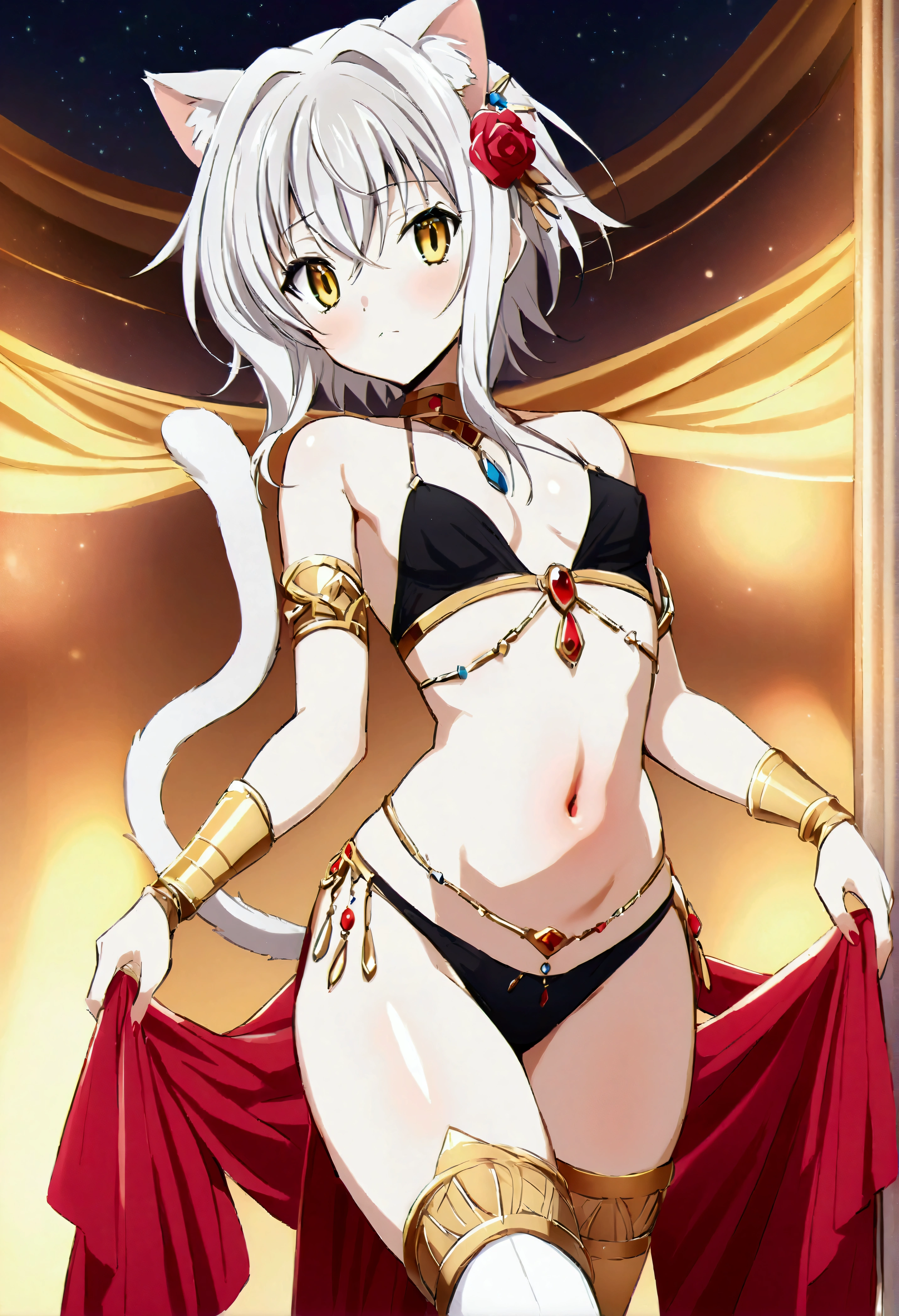 NSFW,masterpiece,Highest quality,High resolution,Very detailed,Tacheng kitten\(High School DXD\),Gray Hair,Short Hair,Yellow Eyes,hair ornaments,Cat ear,Cat&#39;s Tail,Small breasts,dancer