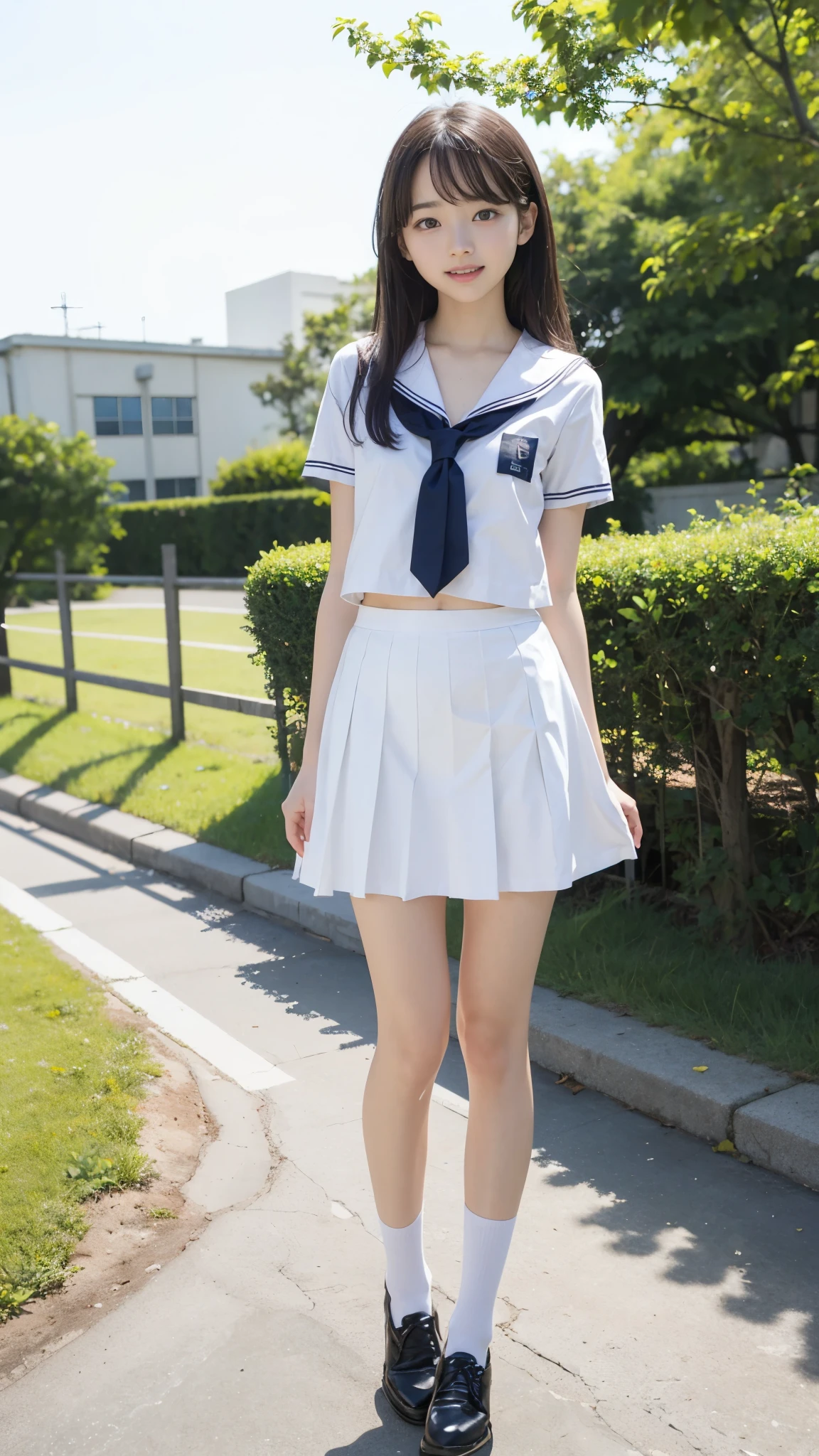Cute eyes, clear eyes, detailed eyes, carefree smile, pretty smile、High detail, Textured skin, Very detailed, Ultra high definition, High-resolution model, Detailed face、bare navel、Twins, two girls, two high school girls、(((flat chest))), (flat chest:1.1)、 ars、a juniool Uniforms、Cute, young, (Full body:1.3)、Ultra-detail、masterpiece、top-quality、超A high resolution、8K high image quality、Photogenic clarity、A detailed eye、Real live-action、Spring outdoor、Model Standing、Beautiful posture、High detail, Textured skin, Very detailed, Ultra high definition, High-resolution model, Anatomically correct, smile, Open your mouth a little, Anatomically correct,