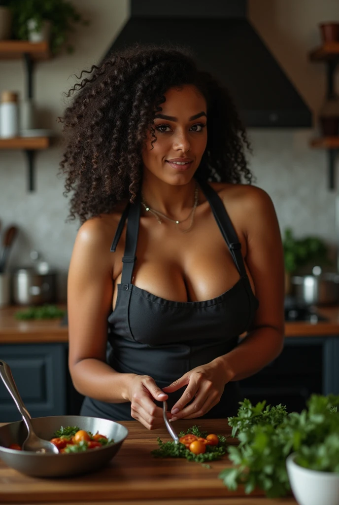 a sultry african woman (wearing a tanktop and cut-off shorts) while washing the dishes, ((highly detailed face), natural skin texture), sharp focus, hdr, 4k, high quality, absurdres, by holly randall, ([beyonce | shakira | nicki minaj]:.8)