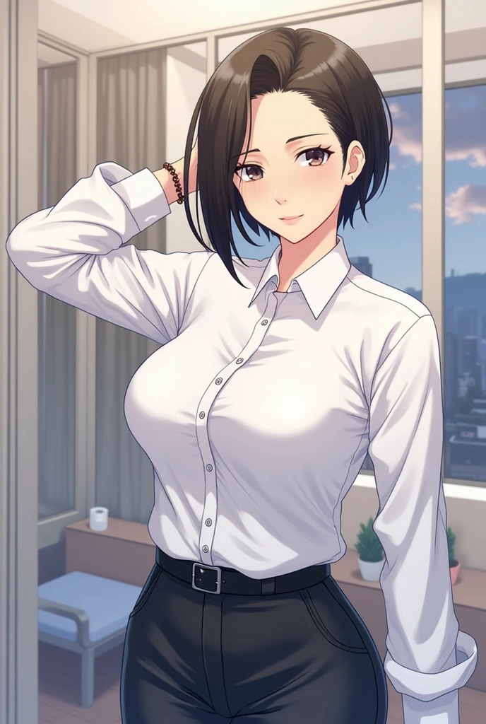 1 Woman, Japanese Woman,(Housewife:1.5),(40 Years Old:1.68),(Attractive Mature Woman:1.66),(Middle Age:1.78),(Small Round Face:1,69),(small breasts:1.5),((graduated haircut)),Casual, simple blouse,V-neckline,knee-length skirt, blouse in bright colors,pastel shades,(((cafe interior,in room))),(Pressing the crotch with the hand on the skirt:1.82),(excitement:1.2),(tears:1.03)