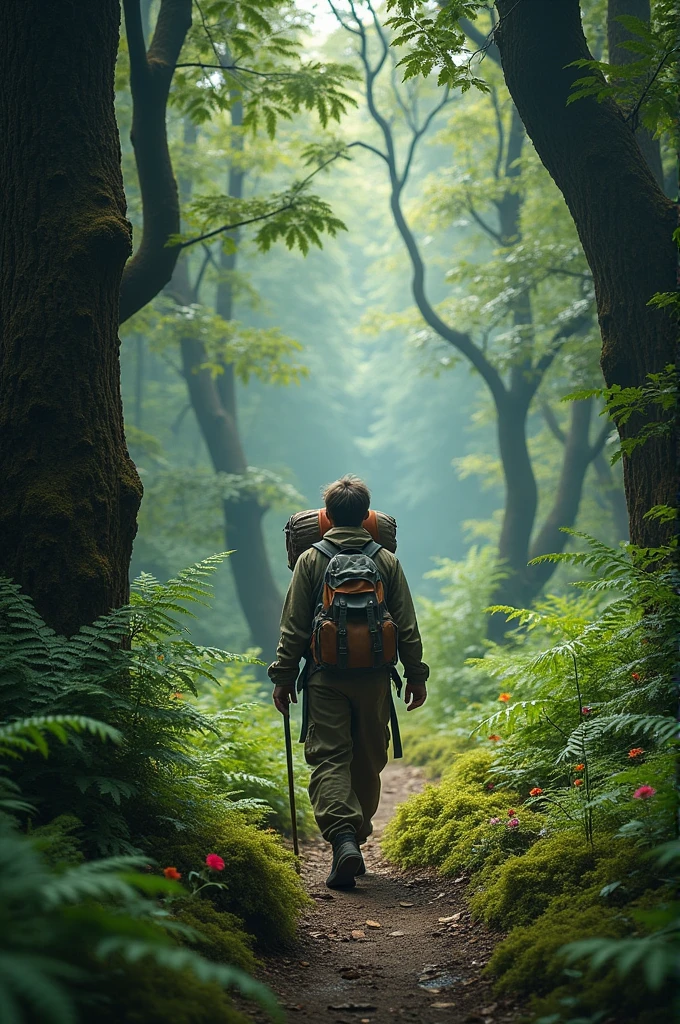 Emigration of a person in the middle of the forest - SeaArt AI