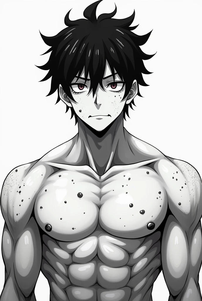 Screenshot of boku no hero academia Naked anime man boy shirtless white skin handsome black hair with wavy purple and purple eyes sexy pose full body in sexy underwear