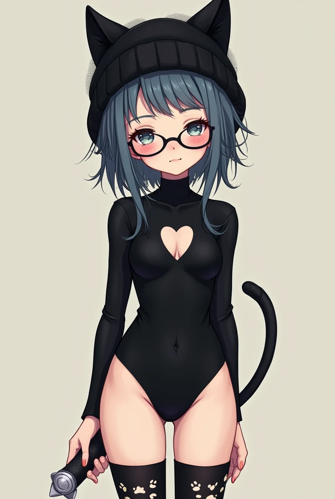 girl, facing the viewer, black and white, High Ponytail hair, round glasses, geek accessories, collar, geek style, nude, naked, nipples, small breast size, confident gaze, monochrome color scheme, looking to the side, sensual pose, naugthy expression, head,((a person)),cat ears headset, hairpin, open legs, sweating body, body full of cum, pee, cum on crotch