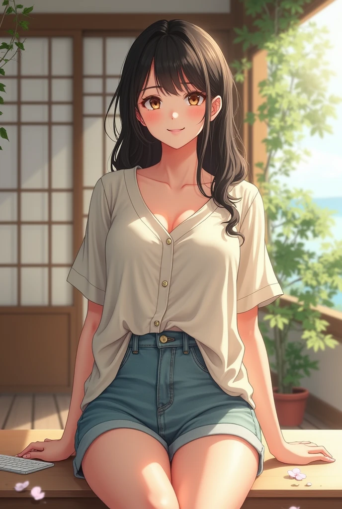 A 20 year old beautiful japanese women sitting on a sofa , blacktanktopwithjeans ,sitting in the couch,smile, longhair with bangs(photorealistic:1.4), best quality,( raw 8k photo:1.4), (extremely detailed japanese beautiful girl), (extremely detailed eyes:1.1), (cute face:1.2), ultra-detailed, ultra high res, amazing,baseball cap,(gutspose:1.2),Big Smile,