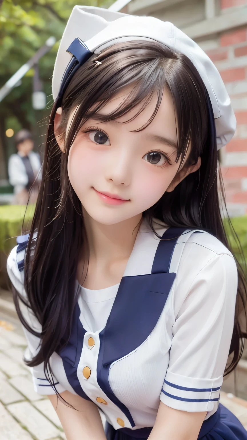 (detailed face)(JK:1.3), (high school girl:1.3), (Sailor suit:1.3), school uniform, (( Age10)), What a lovely smile