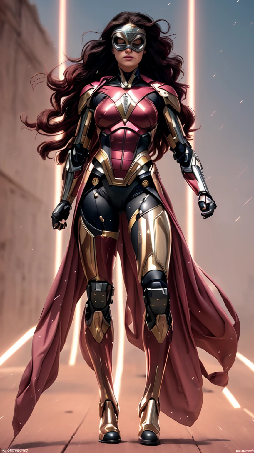 ((Full body photo,standing, feet on the ground))1 woman, solo, Diana Prince (Wonder Woman), mommy, strong, breast, upper body shot, ((black and red colors armor)), skycrapers, ((masterpiece)), female focus, long hair, black hair, flowing hair, face focus, soft smile, Lasso hanging on the waist, tiara
