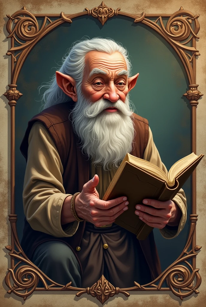 create a logo, of an old man who is reading or telling stories
