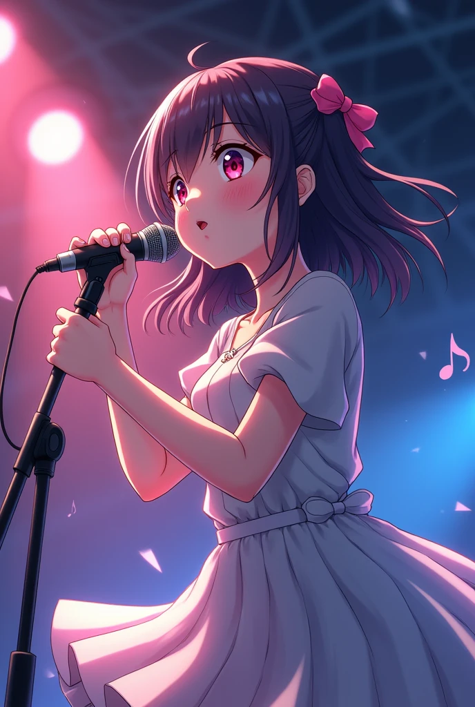 Anime Style, One girl, vocal、Stand microphone、Singing passionately