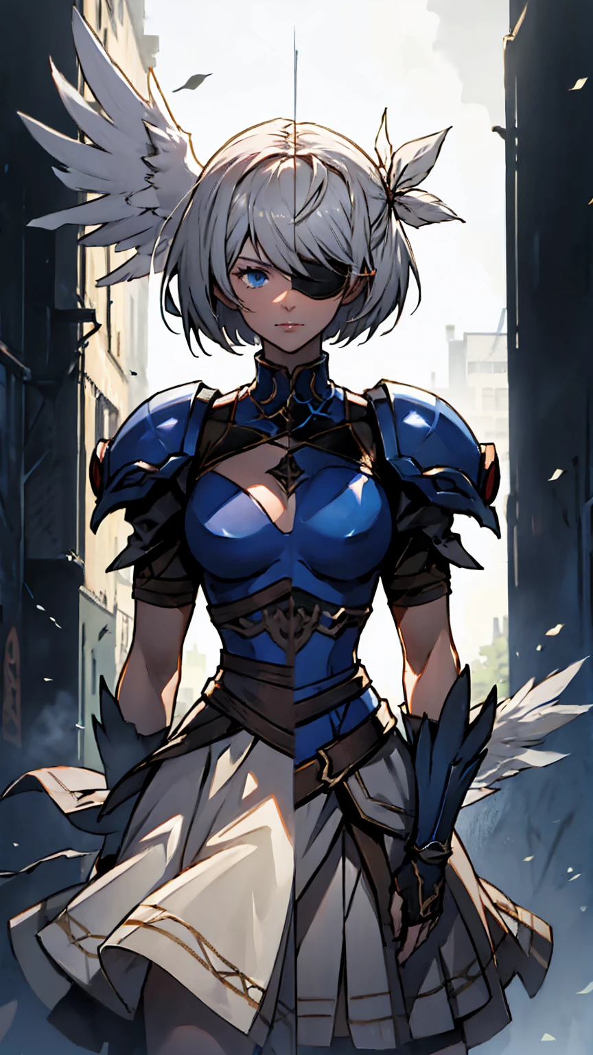 Highly detailed, High Quality, Masterpiece, beautiful,
BREAK 1girl, cowboy shot SplitScreen, split screen, "2B", short black skirt, black blindfold, white hair, (short bob cut), BREAK 1girl, cowboy shot, SplitScreen, split screen, "Lenneth", blue plate armor, winged helmet, long white hair, (single braid),LennethVP, armored dress