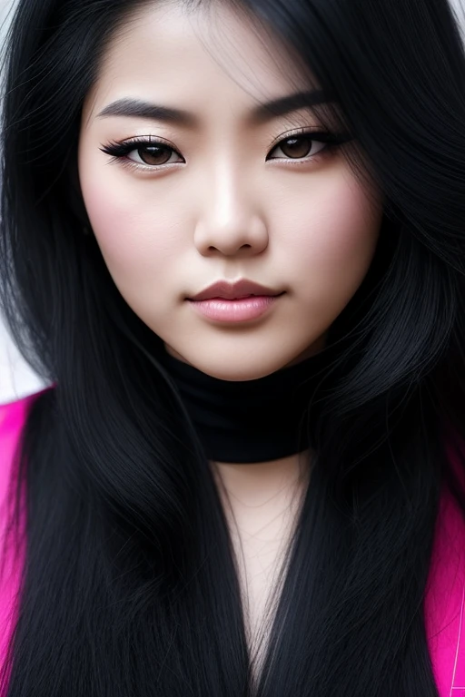 The fair-skinned Japanese woman is very pale and she is sitting showing her hands very, very white, and beautiful fingers that are long, have beautiful eyes and eye folds that make her eyes look loose and a little faint, and she does not wear any makeup or lipstick, and her lip color matches her pale white skin tone, and she has beautiful shiny black hair. REMEMBER HER HAIR IS BLACK, REMEMBER NOT TO USE LIPSTICK