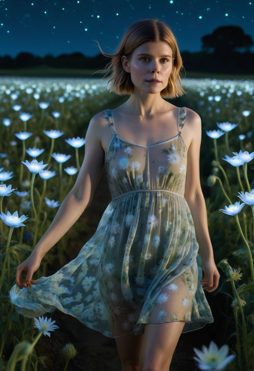 beautiful detailed eyes, beautiful detailed lips, extremely detailed eyes and face, longeyes lashes, 1girl, Kate Mara, sheer colorful gown, no underwear, nervously tip toeing, alien rape tentacle flower garden, full bloom, moonlit night, timid poses, viewed from behind, (best quality,4k,8k,highres,masterpiece:1.2),ultra-detailed,(realistic,photorealistic,photo-realistic:1.37), vivid colors, studio lighting, concept art