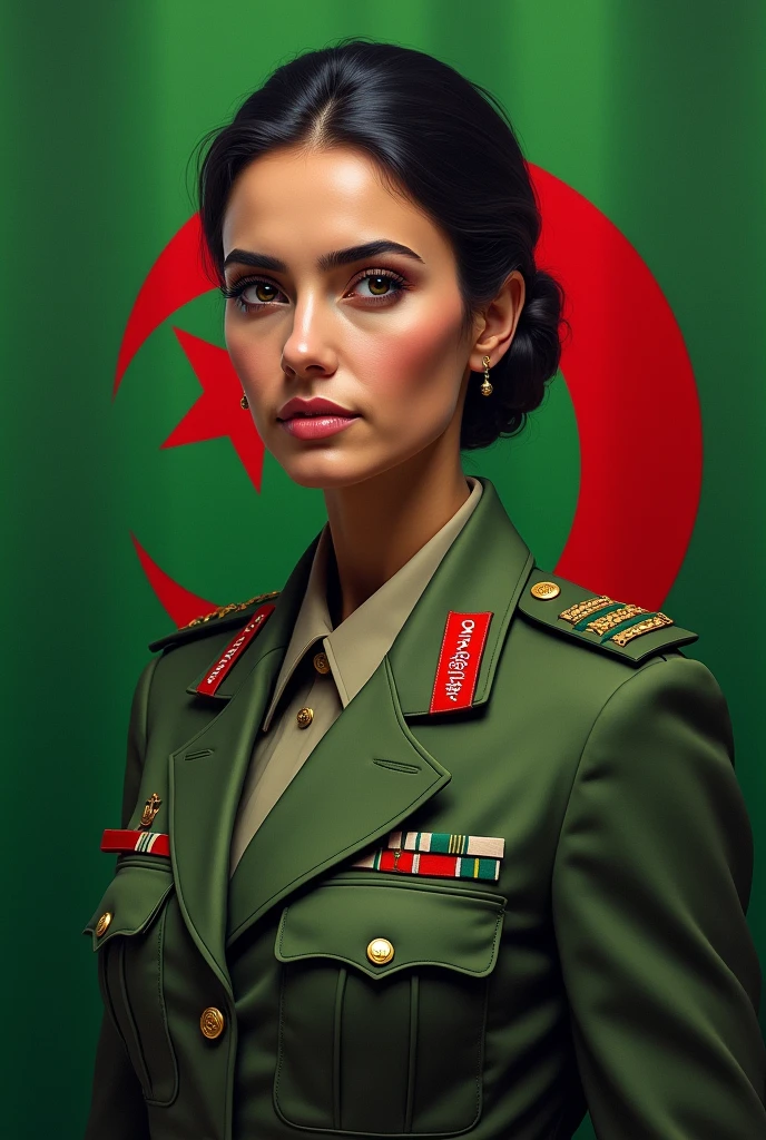 Very beautiful sexy Armenian female soldier under the flag of Azerbaijan