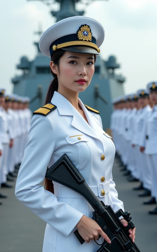 there are two people in uniform posing for a picture, imperial officers in white, white uniform, officer, guards, full uniform, nixeu and sakimichan, police officers, in full military garb, police uniform, realistic soldiers, wearing military uniform, sakimichan and frank franzzeta, close up high detailed, military police, officers uniform, young boy and girl korean