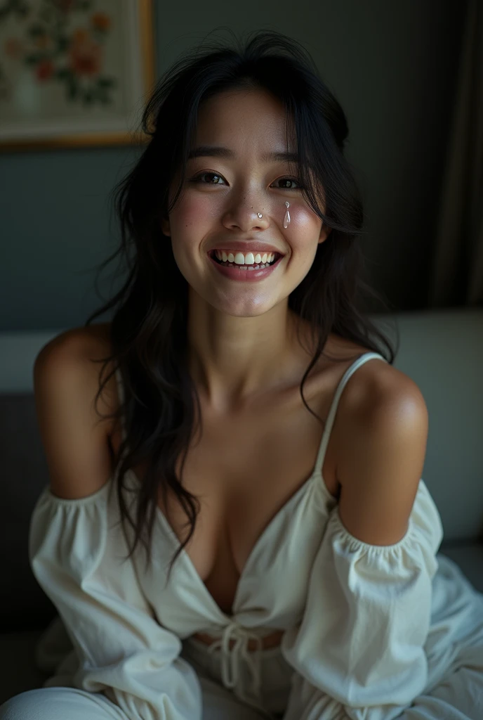 extremely quality photo, sharp focus, epic realism, realisitic, source_photo, proper alignment, young indonesian actress, huge breasted, orgasmic climax, on bed