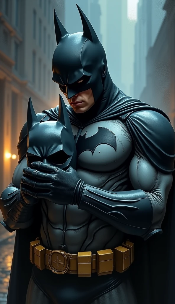 3D CGI Pixar George Clooney's Batman, battered and bruised, lies defeated at Bane's feet.