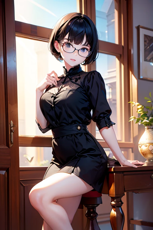 Highest quality、masterpiece、High sensitivity、High resolution、Detailed Description、Glasses、Short Hair、tanding posture、