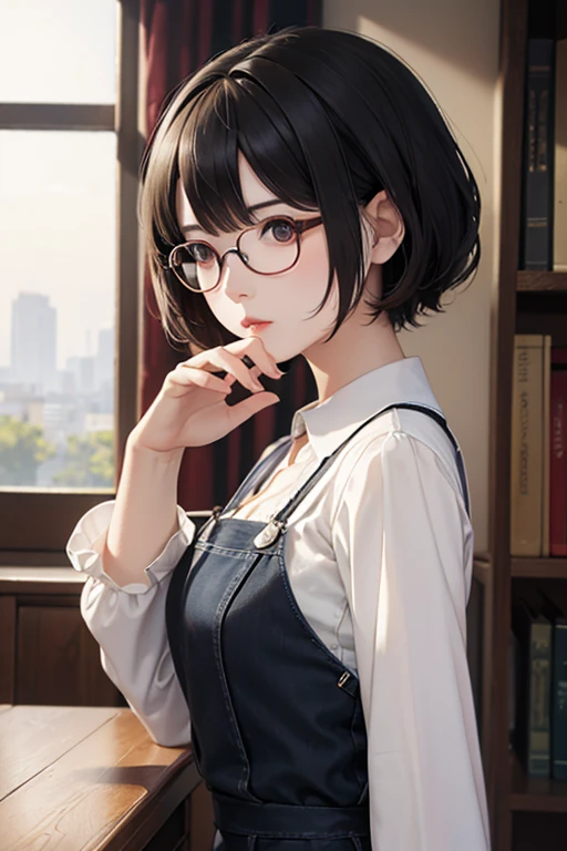 Highest quality、masterpiece、High sensitivity、High resolution、Detailed Description、Glasses、Short Hair、tanding posture、