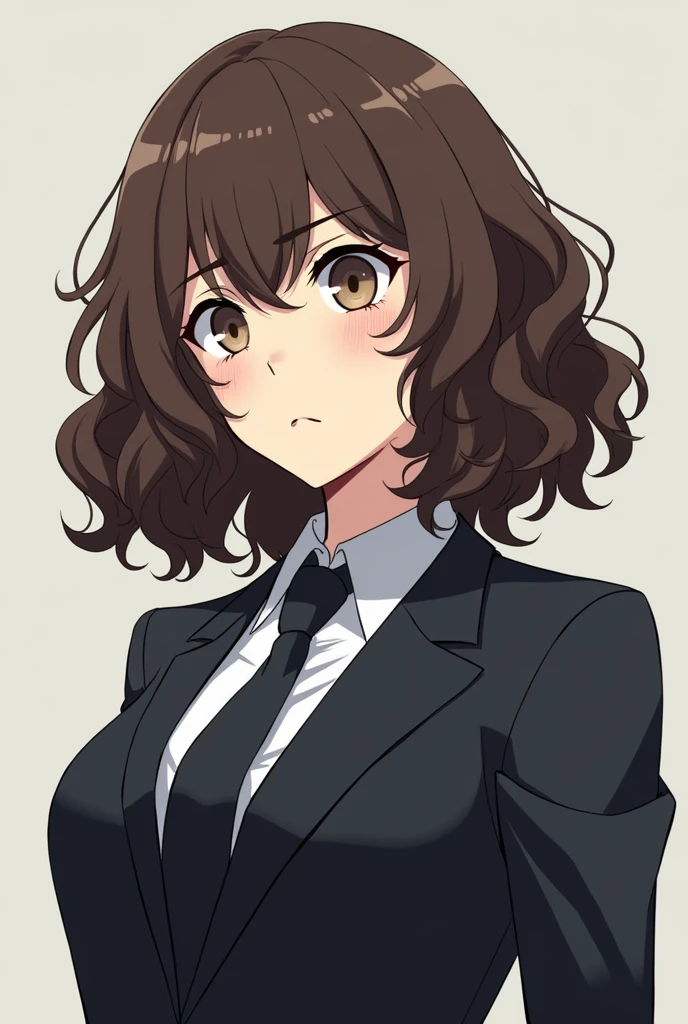 A girl (anime style bunguo stack dogs) with short shoulder length curly ...