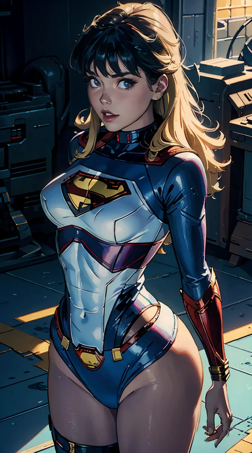 hinata hyuga, as Supergirl, heroine, extremely sexy body, big ass, long hair, thick legs, flying, ((best quality of Supergirl)), ((masterpiece)), (detailed: 1.4), ..3d, an image of a beautiful blonde woman with cyberpunk blue eyes, HDR (high dynamic range), ray tracing, NVIDIA RTX, super resolution, unreal 5, subsurface scattering, PBR texture, post-processing, anisotropic filtering, depth of field, maximum clarity and sharpness, multi-layer textures, Albedo and specular maps, surface shading, accurate simulation of light-material interaction, perfect proportions, octan rendering, two-tone lighting, wide aperture, low ISO, white balance, rule of thirds, 8K GROSS, wearing Superman's S symbol on his chest.
