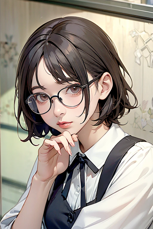 Highest quality、masterpiece、High sensitivity、High resolution、Detailed Description、Glasses、Short Hair、tanding posture、