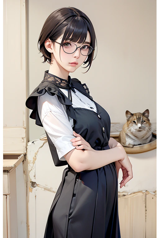 Highest quality、masterpiece、High sensitivity、High resolution、Detailed Description、Glasses、Short Hair、tanding posture、