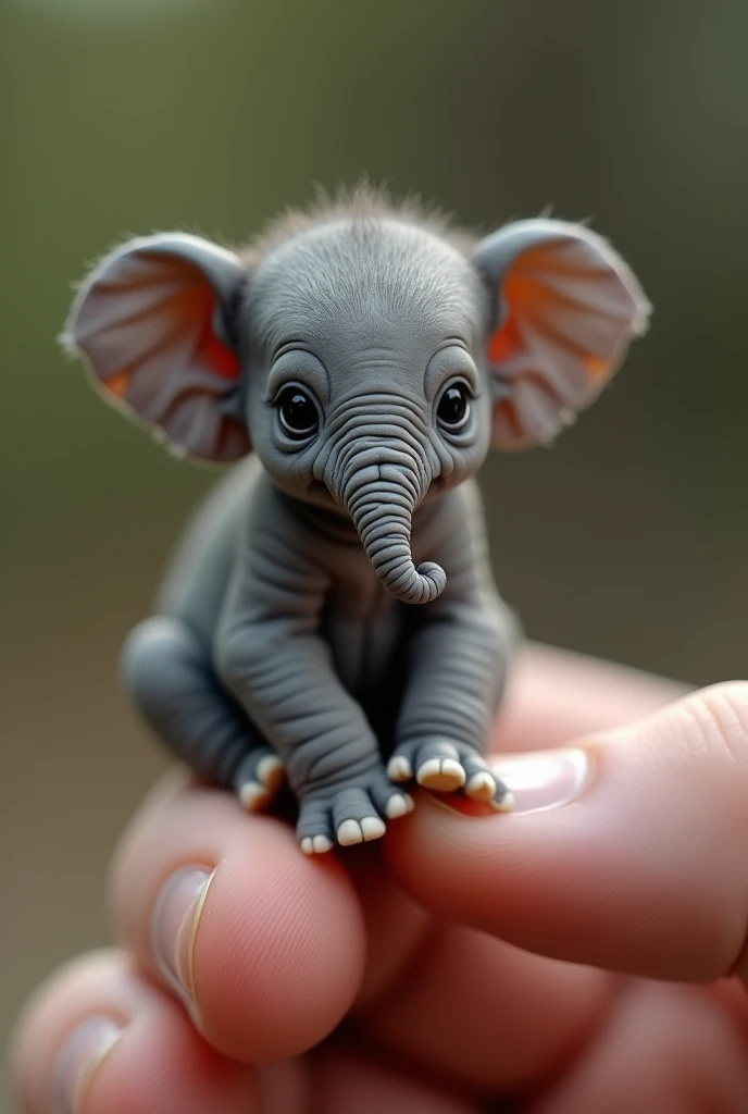 Photorealistic, 8k, Micro Tiny baby [elefante] perched on a human finger