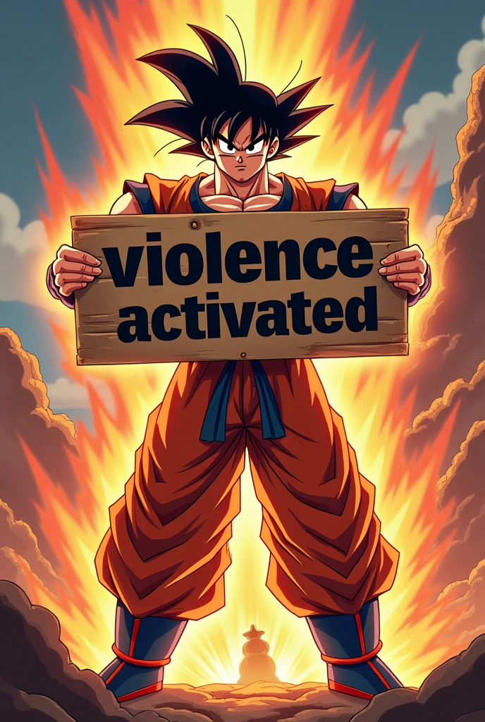 an image of Goku covered in blood with a knife sitting on some letters that say "prado" bathed in blood and watching as the earth is destroyed