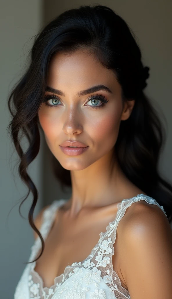 a bride wearing a bikini at a wedding, beautiful detailed eyes, beautiful detailed lips, extremely detailed eyes and face, long eyelashes, sexy, photorealistic, 8k, high quality, masterpiece, ultra-detailed, professional photography, dramatic lighting, vivid colors, soft focus, romantic, elegant