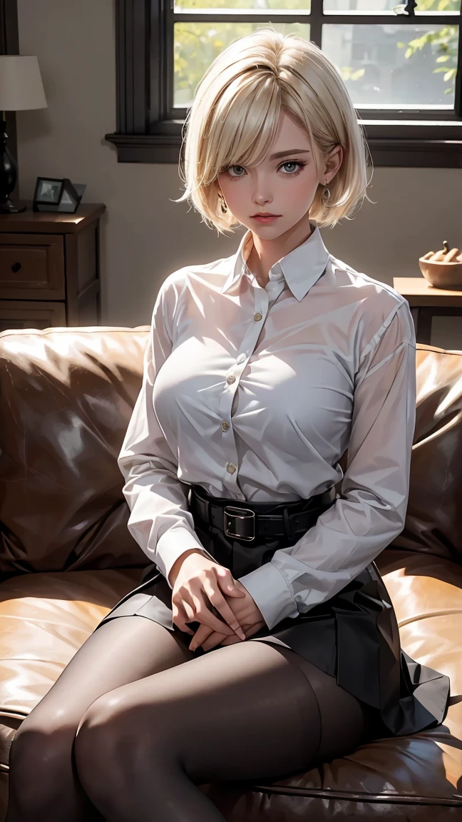 a blond　short-hair　Revealing clothing　college aged　female pervert　small tits　Full body view