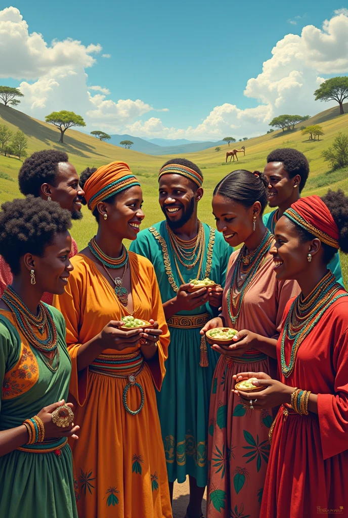 Ethiopian Family relaxing watching a sunset in a sunday