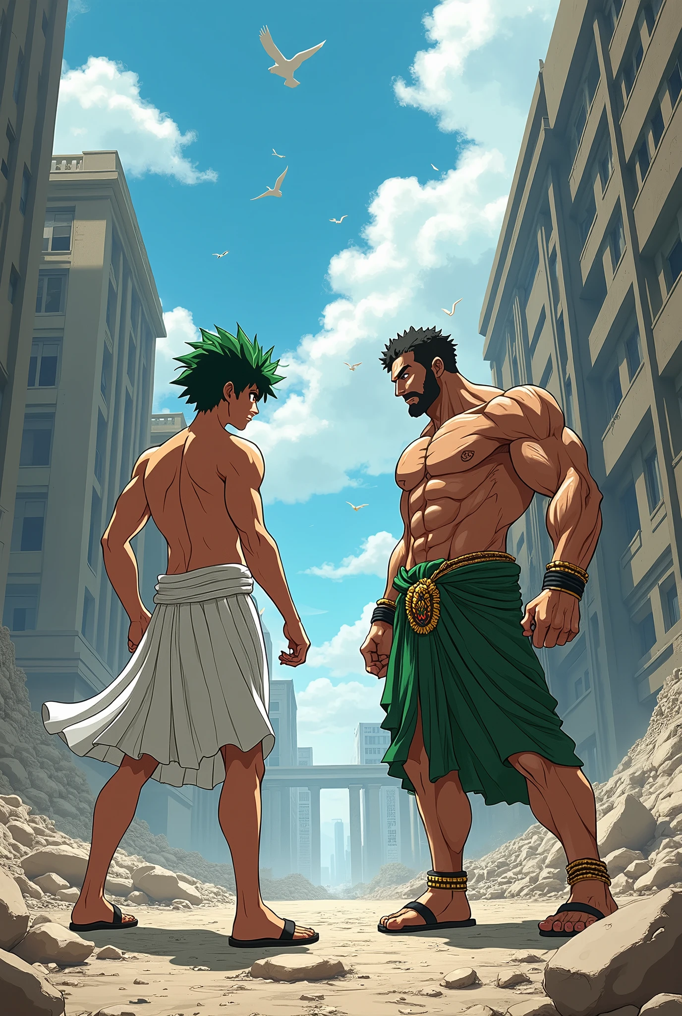 (A detailed drawing by asta, asta is a teenager and 14 years old, With bare upper body, oiled body, Tearing clothes, the strongest of all, huge muscular body, Big Bizeps, large shoulders, Muscle legs,abs, barefoot , Muskel Training, Bizeps-Curls, trains his muscular body on a green meadow, Full body image