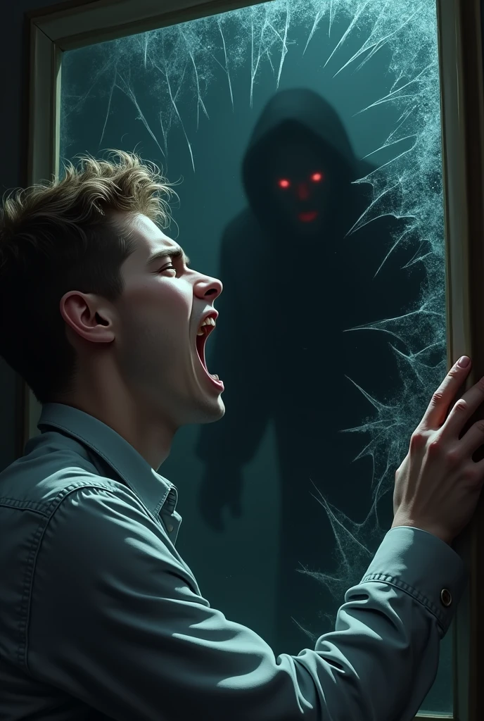Image of a person praying and inside him has the holy spirit in his living room and around him there are disturbing evil demons