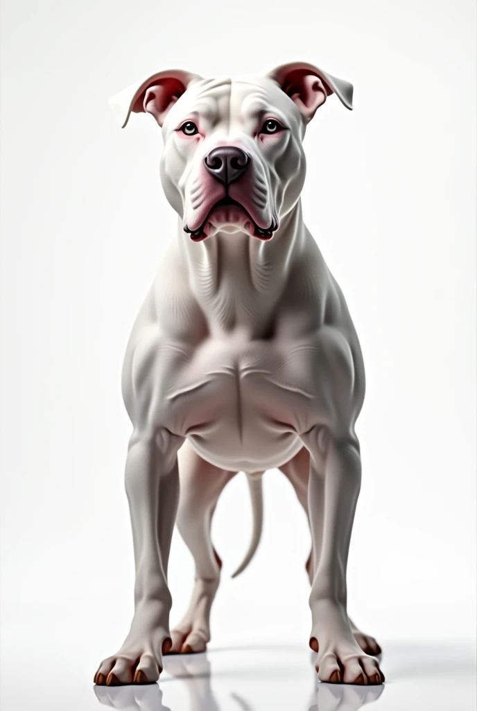 male furry dog white pitbull with fat red knotted penis, full body, standing on a deserted beach