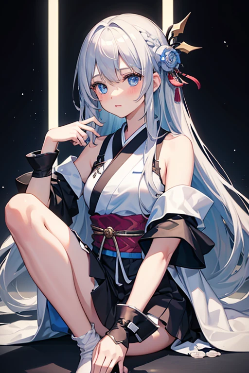 Une femme, 25 ans, mangas, cheveux longs, cheveux multicolores, beaucoup de Détails, samourai, moyen age japonais