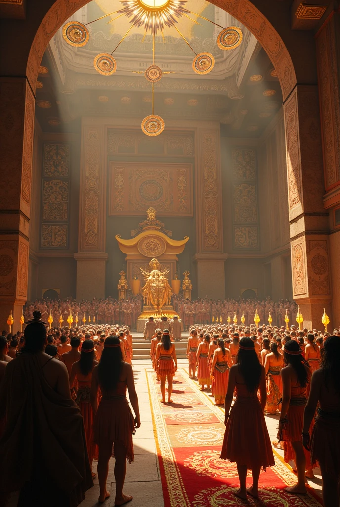 • Scene: Arrival of Krishna and Balarama at Kansa's court, wrestling arena, killing of Kansa.
• Image prompt: A huge court, Krishna and Balarama looking powerful, Kansa is scared, wrestling arena, death scene of Kansa.
• Voiceover: "Finally, Krishna kills Kansa and frees Mathura from his tyranny."