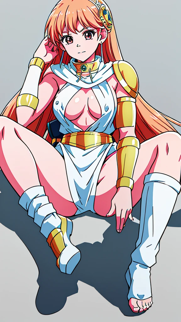 ((Highest quality)),(4k quality),Crisp image quality,(((((woman))))),alone,White skin,anime,きれいなwoman,Princess Leona,pants,Browsing Caution,((Spread your legs)),Sitting,pantsを見せろ,Spread your legs,((((Showing nipples)))),(topless)