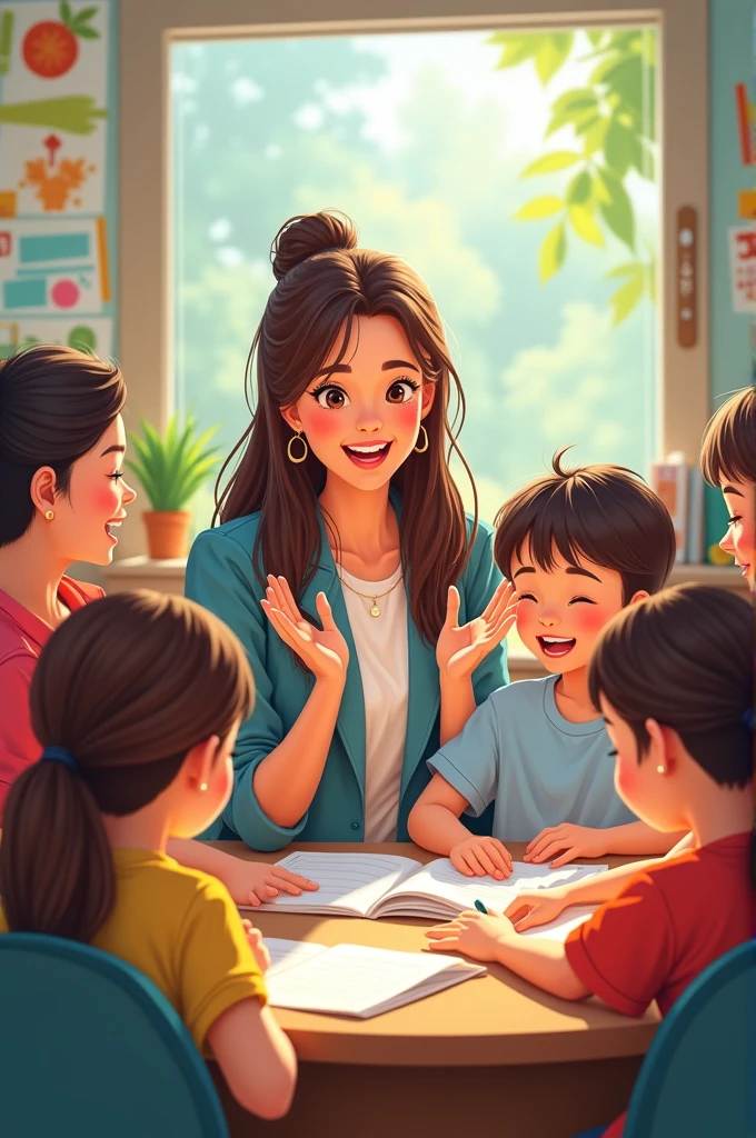 Create a poster that visualize an ideal Filipino teacher that teaches children with passion and dedicated to her job as a t teacher