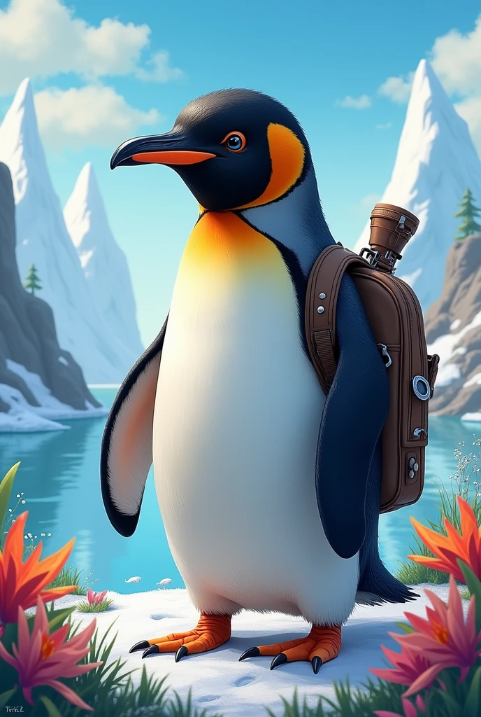 wise penguin, the background behind him will be space in colors: cerulean, verde-água e verde claro ceruleanado