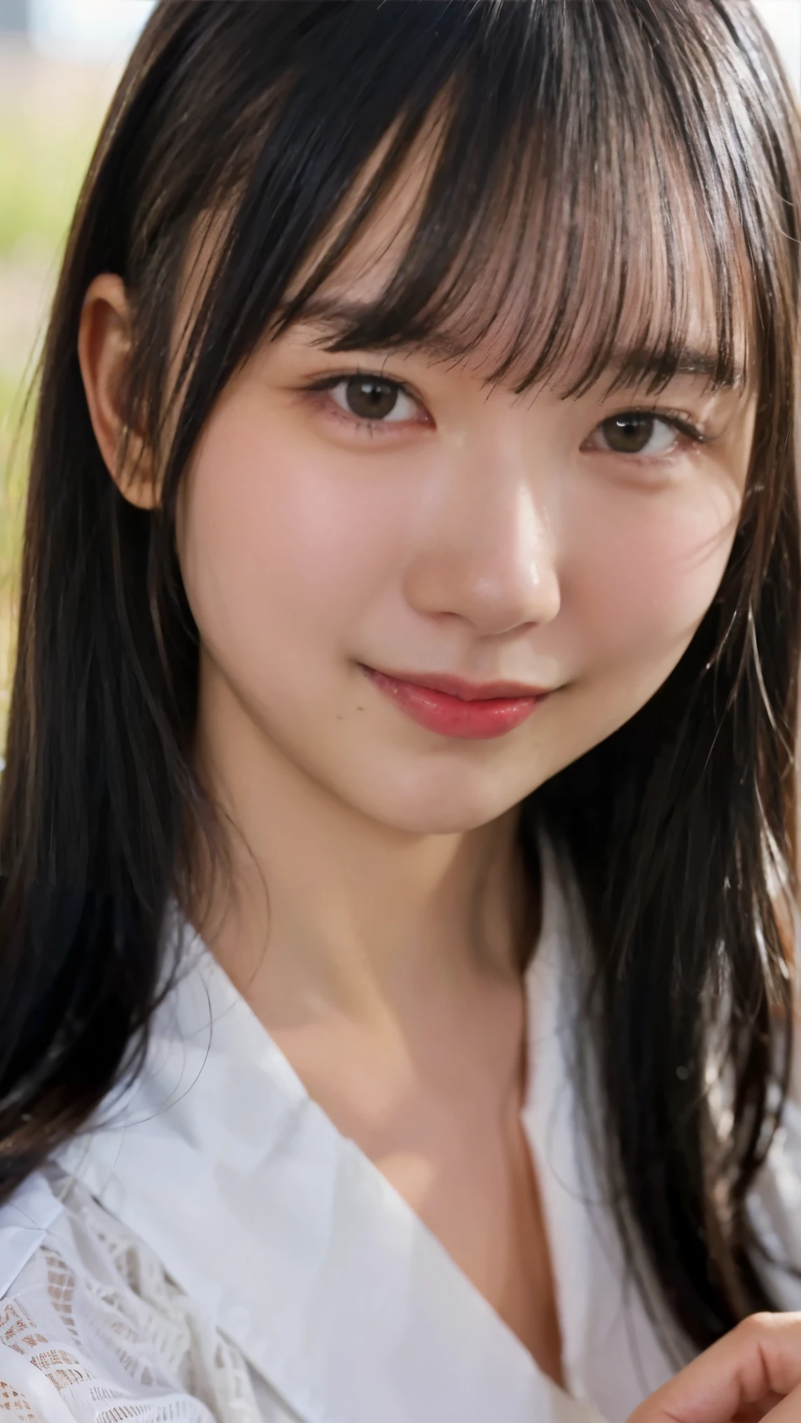 Cute Japanese Women Photos, smile:1.78, 20-year-old, Oil, One Length Hair＆Straight Hair Balm:1.55, (photo Realistic:1.4), (hyper Realistic:1.4), (Realistic:1.3), (Smoother lighting:1.05), (Improving the quality of cinema lighting:0.9), 32K, 1 person,20-year-oldの, Realistic lighting, Backlight, The light shines on your face, Ray Tracing, (Bright light:1.2), (Improvement of quality:1.4), (Highest quality Realistic textured skin:1.4), fine grain, Detailed face,(smile:0), (Emphasis on face close-up:1.3), (Enhances the beauty of skin texture:1.1),((Extremely precise and accurate anatomy:1.0)), (Enhances the beauty of skin texture:1.1), Clean and glowing skin, mesh, thin:1.2, (Realistic:1.3), Realisticなライティング, (Smoother lighting:1.05), 32K, One Japanese woman, fine grain, Detailed face, (Film Grain:1.1),(Accentuates body lines:1.1), High resolution, Natural look, Kind eyes, Improves hair quality, Delicate light and shadow, Transparent muscles, Graceful pose, Beautiful Eyes, Sharp details, Soft light reflection, Beautiful contours, Delicate skin tone, Fine hair texture,Cute Japanese Women Photos,